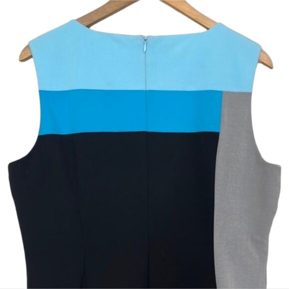 Calvin Klein Color Block Sleeveless Sheath Dress Blue Gray Career Academia Sz 12 - Picture 8 of 10